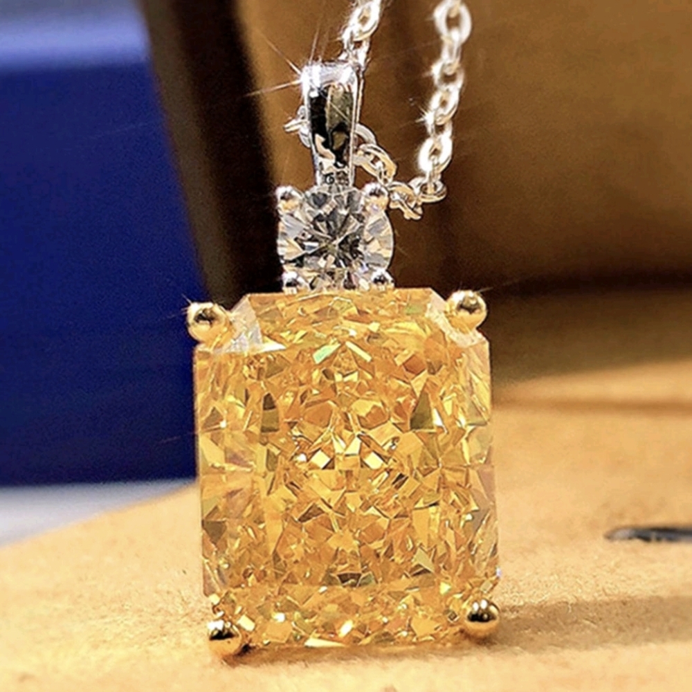 Yellow Sapphire Diamond Silver Necklace